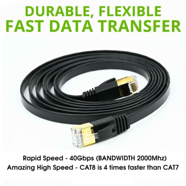 FLAT 25m CAT8 SSTP Shielded 2000MHz 40Gbps High Speed Ethernet Cable RJ45 - Grey - Image 2
