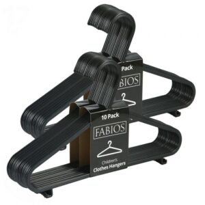 Forty 29-cm black plastic children's clothing hangers with shoulder notches