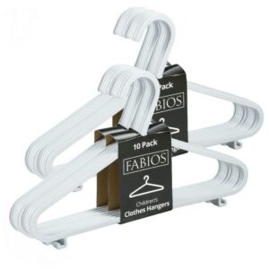 Forty 29-cm white plastic children's clothing hangers with shoulder notches