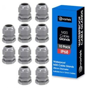 M20 20mm IP68 Waterproof Cable Glands – Grey (10 Pack)