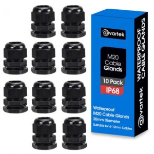 M20 20mm IP68 Waterproof Cable Glands – Black (10 Pack)