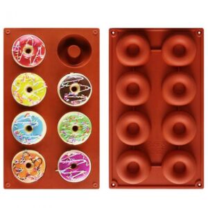 Eight-cavity silicone donut molds for chocolate candies, muffins, and candies