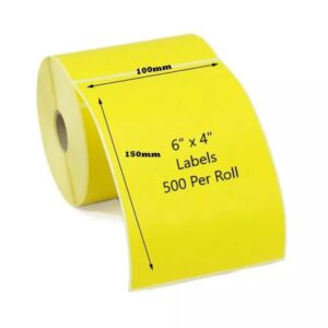 Zebra Toshiba Citizen 6x4 4x6" 100 x 150mm Yellow Direct Thermal Labels 500 Per Roll | EPOS & POS Compatible