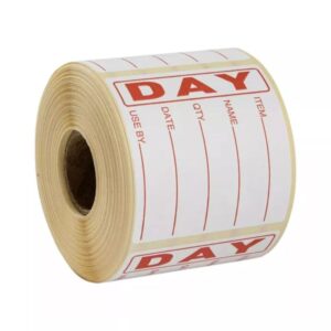 Roll of 500 Food Hygiene Day Dot Food Labels Best Before Red White Labels