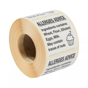 Food Allergy Content Labels, Cake Allergen Warning Labels, and Cup Cake Allergy Labels
