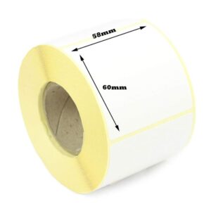 500 labels per roll of 58 x 60 mm direct thermal labels that are compatible with POS and EPOS