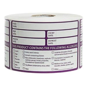 500 Rolls of Food Allergy 100 x 70mm Labels, Allergen Warning Day Dots, and Catering Stickers